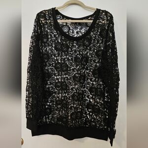 Lane Bryant Womens Tunic Black Crochet Lace Long Sleeve Top Cover Size 18/20